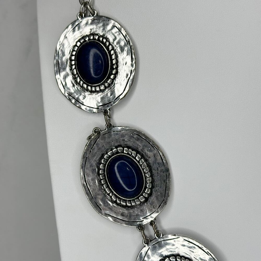 Chico's Blue Cabochon Silver Tone Disc Station Bib Necklace ✨ - Picture 7 of 11